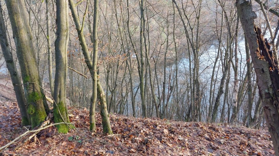 Přímo pod hradem na konci ostrožny je soutok Vltavy s Masníkem