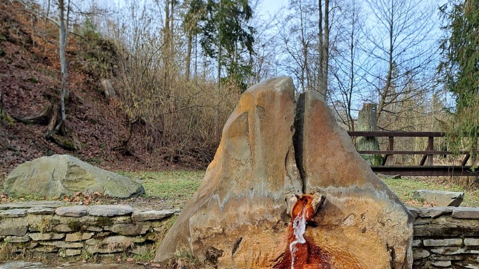 Okolí pramene je oranžovo-hnědé. Kyselka totiž obsahuje mnoho minerálních prvků, především železo, vápník a hořčík