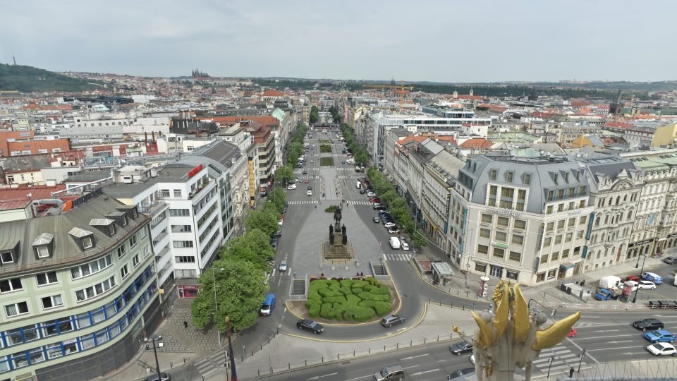 Pohled na Václavské náměstí z kupole Národního muzea